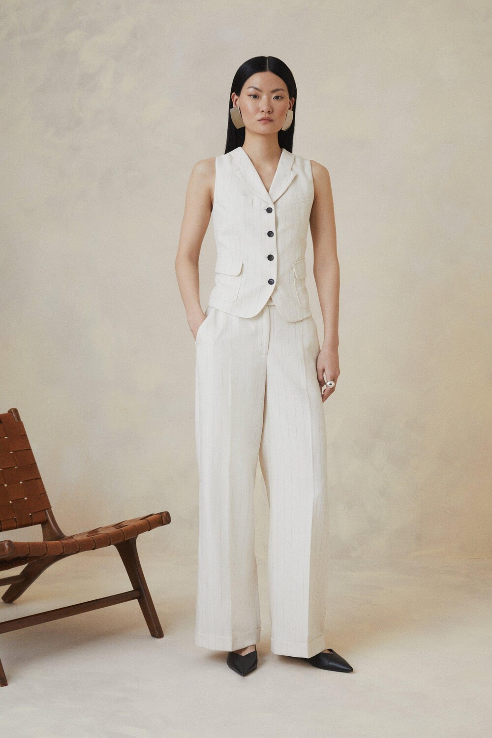 

Полосатые прямые брюки со средней посадкой The Founder Karen Millen, мультиколор