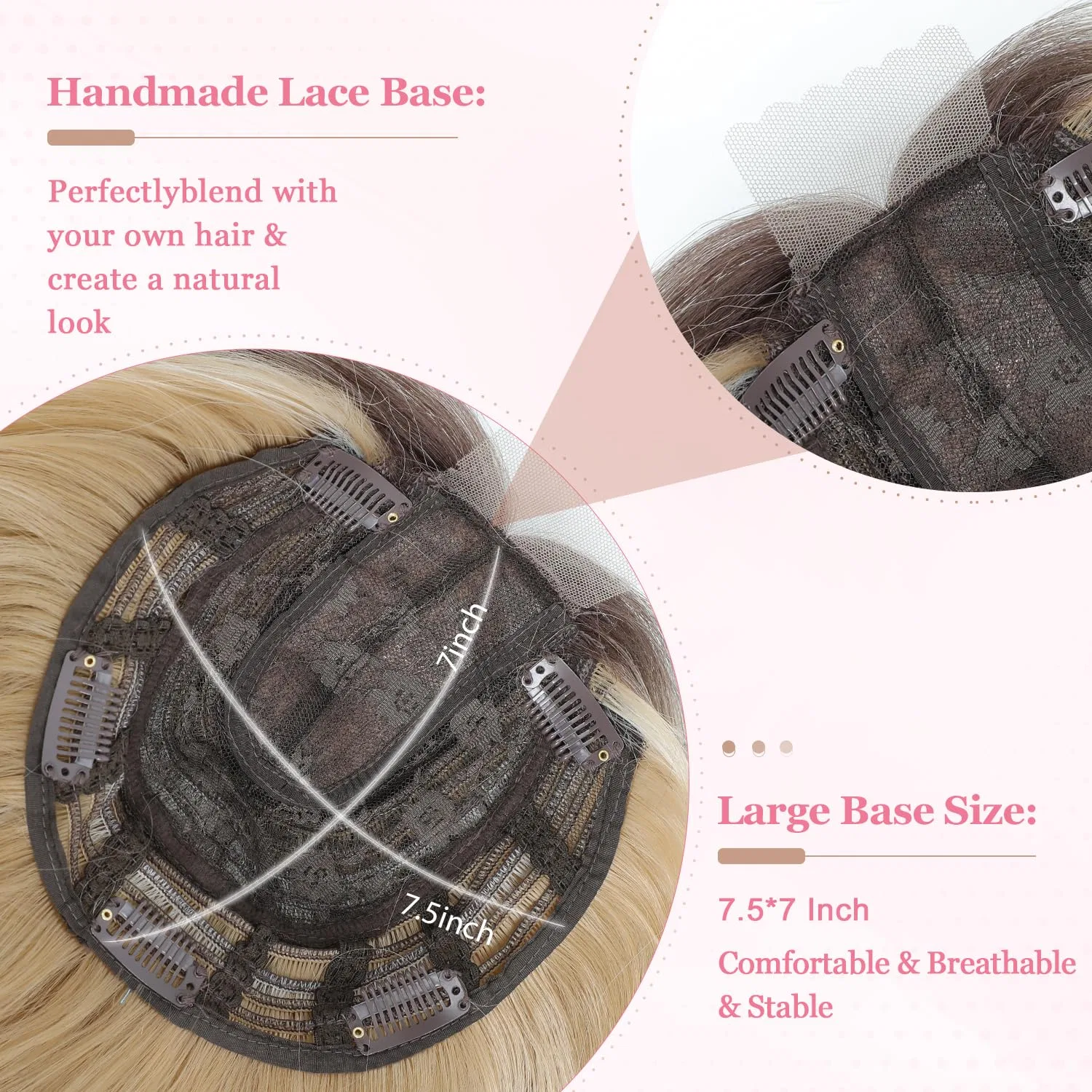 Женская накладка для волос с челкой на заколках Lasunork, Ombre Dark Root To Blonde — фото 4