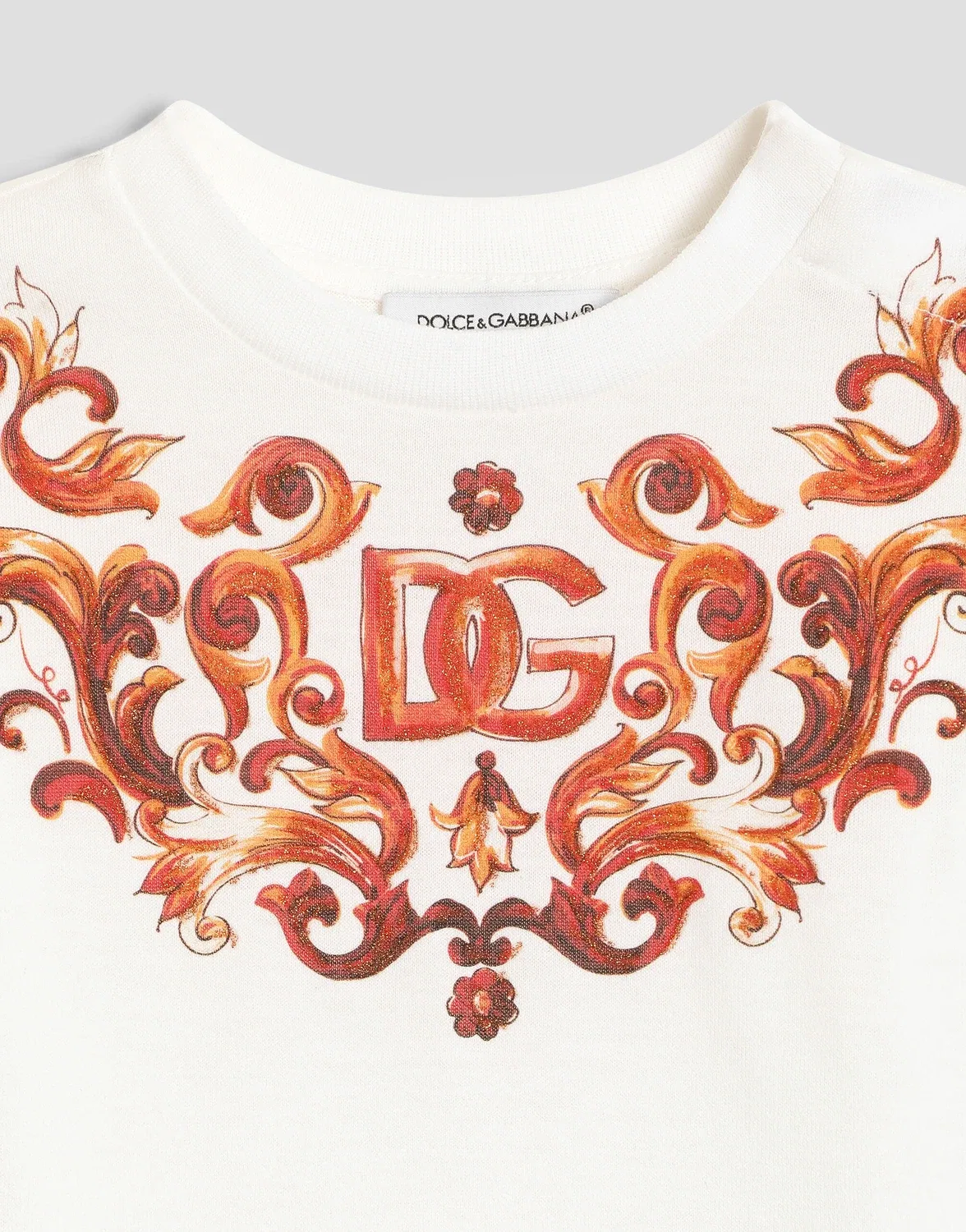 Трикотажная футболка с принтом и вышивкой пайетками Dolce & Gabbana, белый — фото 3