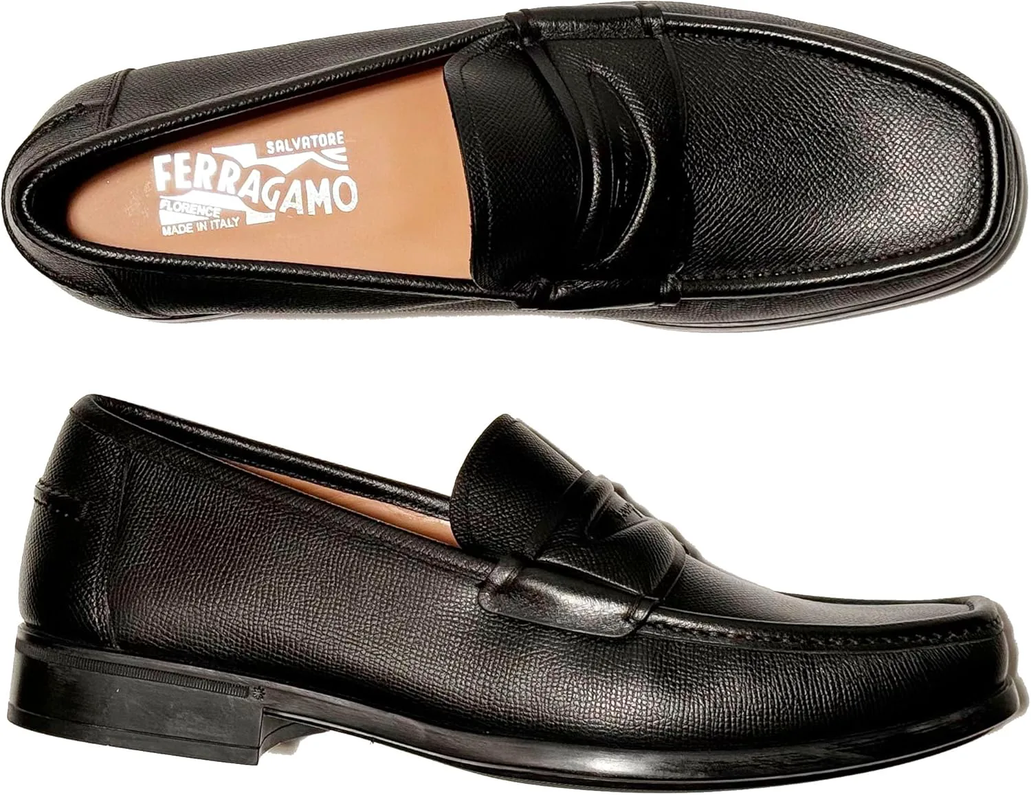 Мужские лоферы Ferragamo Penny из черной зернистой кожи, повседневные (Salvatore), черный — фото 2