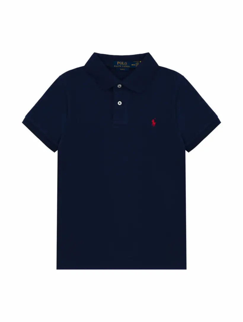 

Хлопковое поло с логотипом Ralph Lauren, тёмно-синий