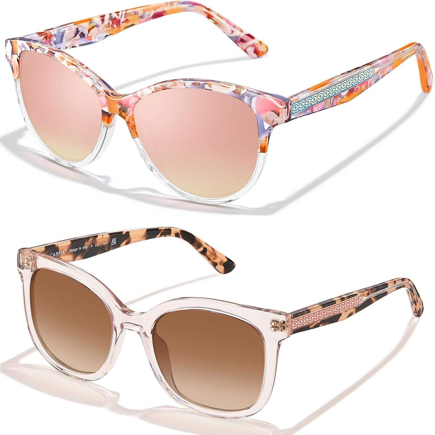 

Женские поляризованные солнцезащитные очки CARFIA «Кошачий глаз» из ацетата, розовые, с защитой от УФ-излучения, в стиле ретро, ​​с рельефным узором и проволочным каркасом