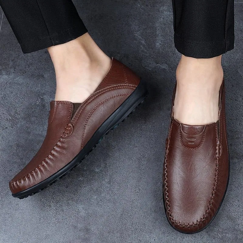 Лоферы кожаные Mens Loafers Shoe, коричневый SayfuR — фото 4