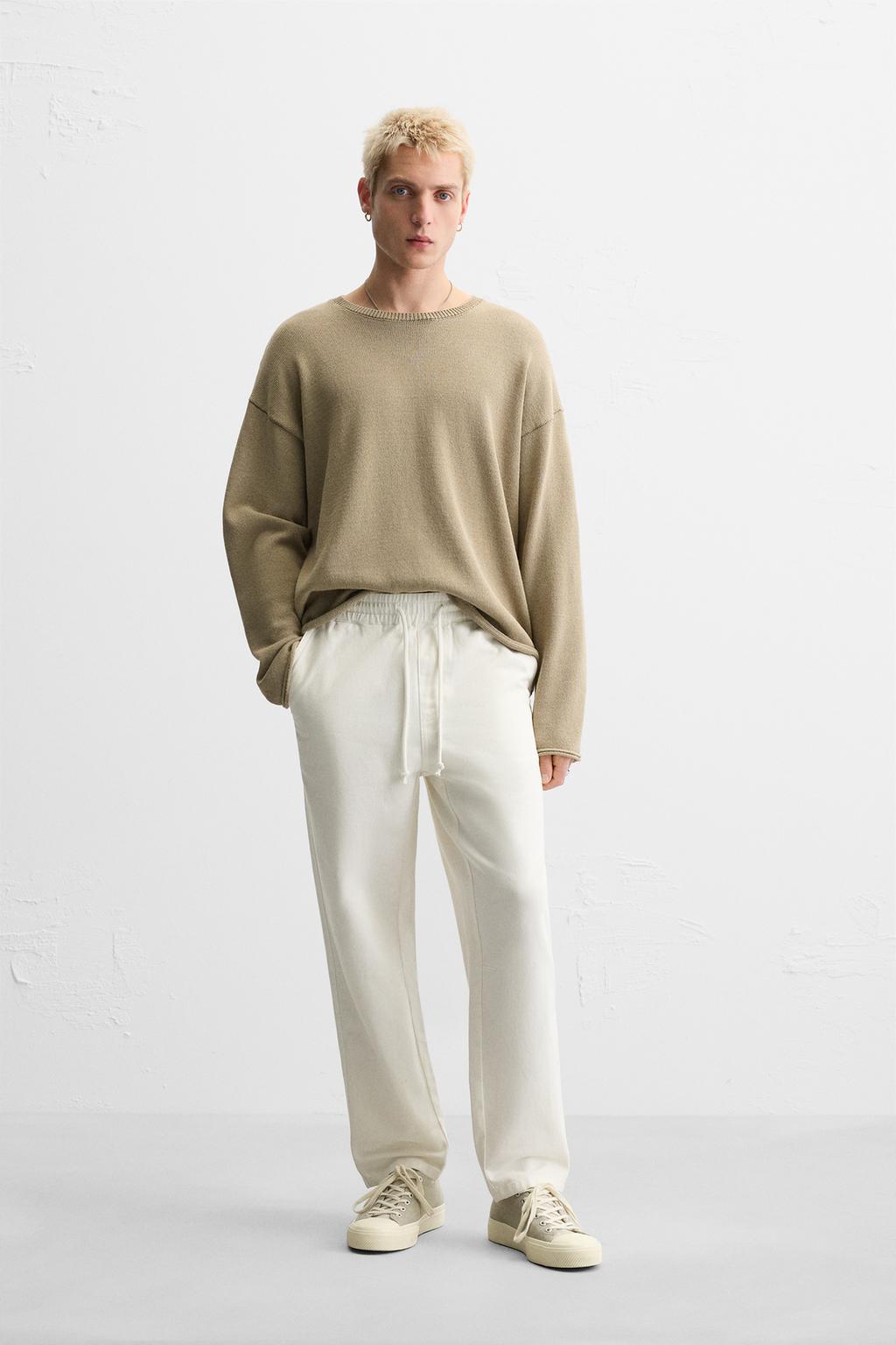 

Брюки из хлопка и льна ZARA, цвет Stone