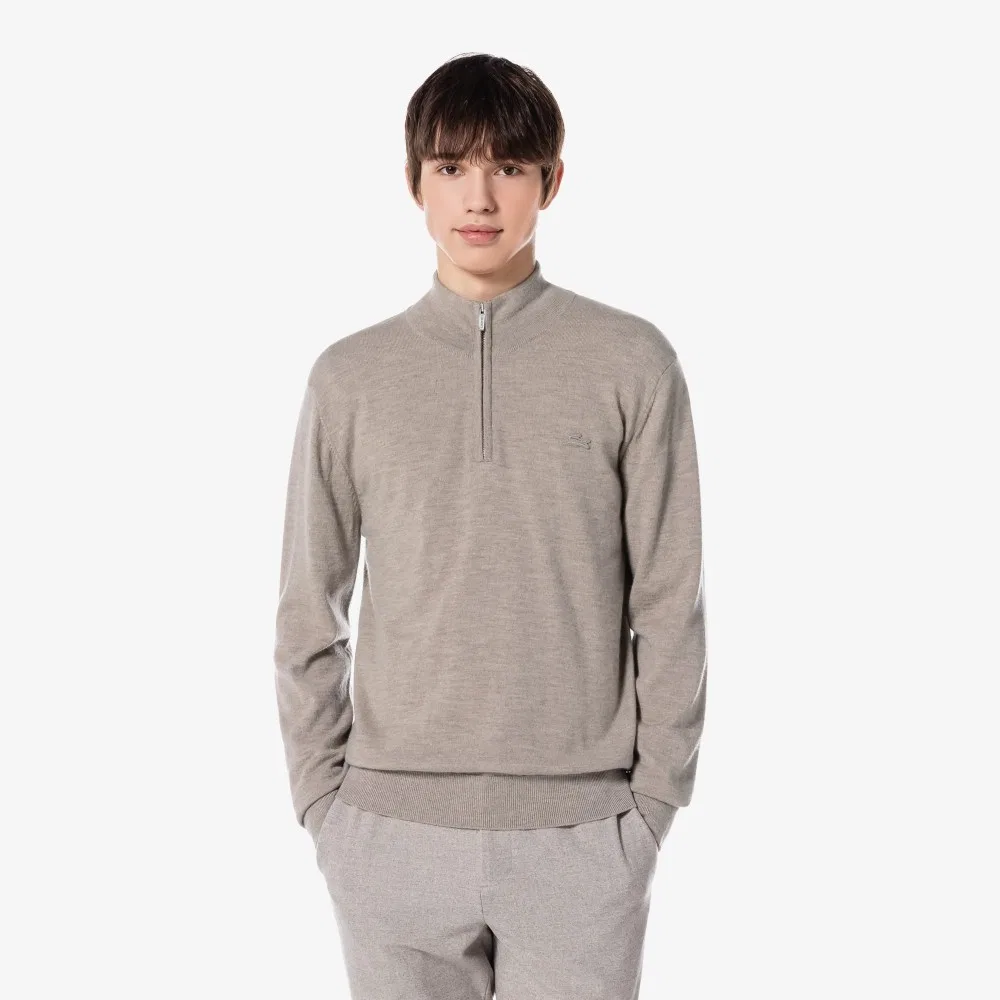 Мужской шерстяной пуловер на молнии тёмно-бежевый от Lacoste