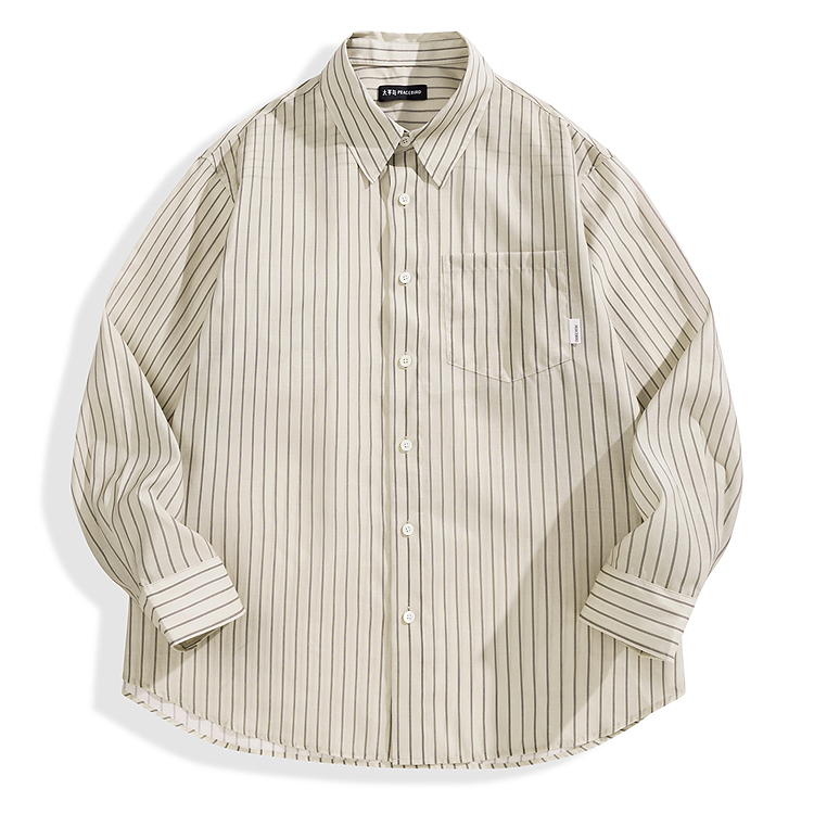 

Мужская рубашка с длинным рукавом в полоску PEACEBIRD MEN, светло-sand хаки 1