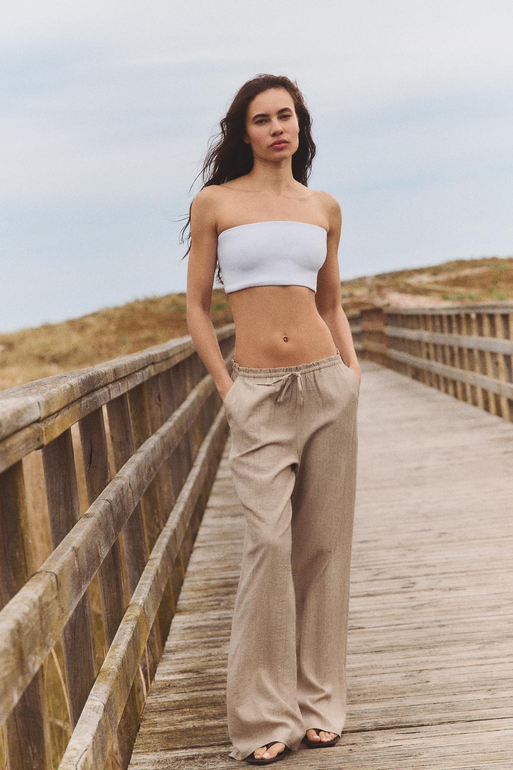 

Текстурированные брюки ZARA, бежевый
