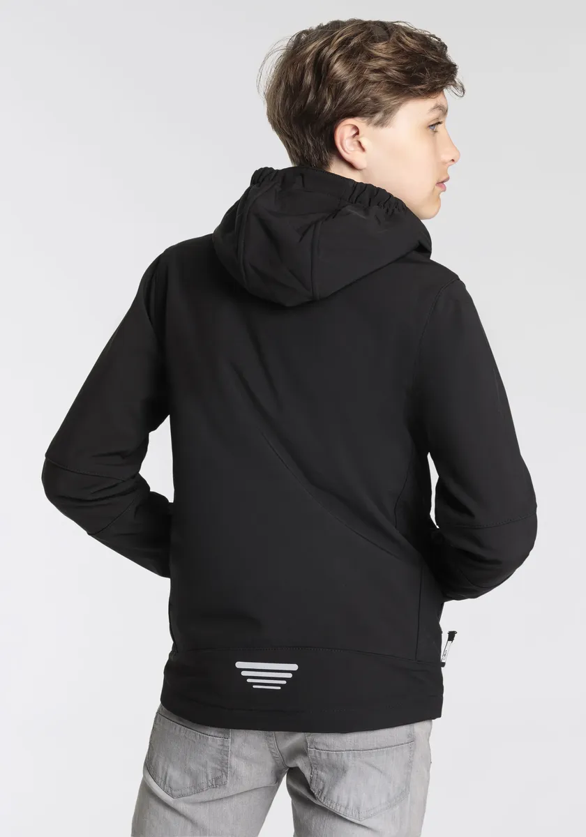 Куртка софтшелл CMP "KID SOFTSHELL JACKET FIX HOOD", с капюшоном, дышащая, теплоизолирующая и водоотталкивающая, цвет Nero — фото 2