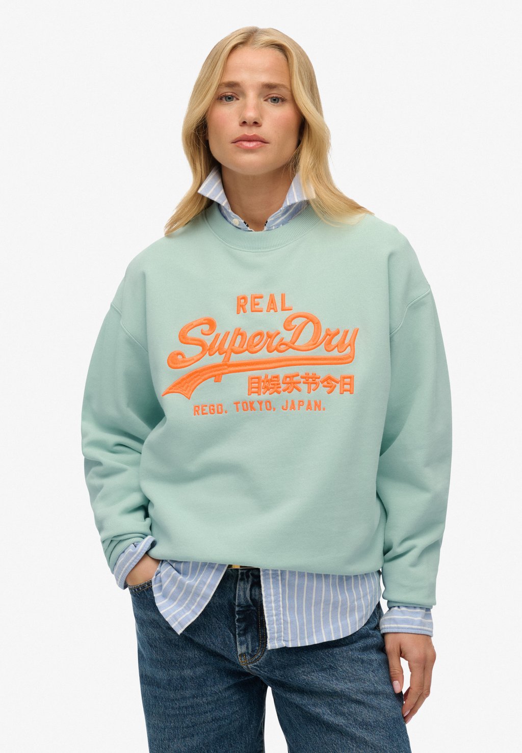 

Толстовка VINTAGE LOGO LOOSE CREW Superdry, сине-серый