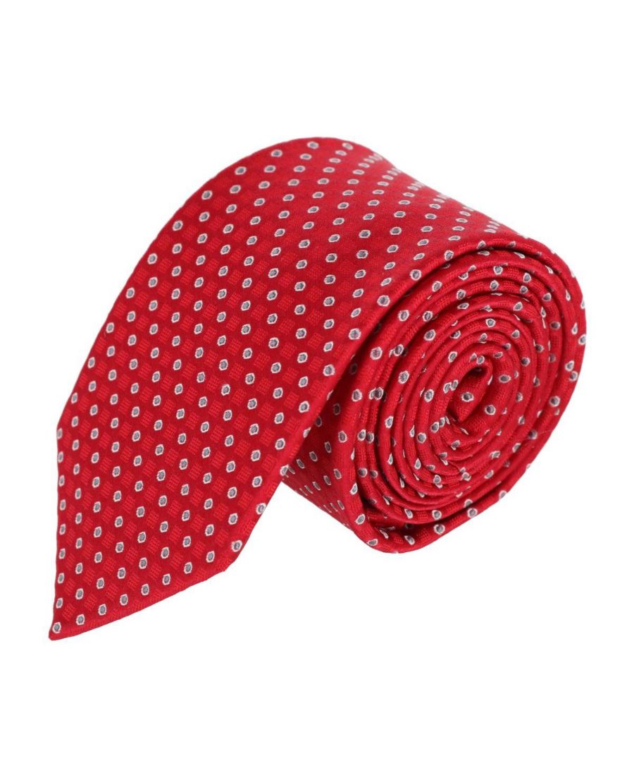 

Мужской шелковый деловой галстук Ewing в квадратную форму с горошком TRAFALGAR, Red with silver polka dots