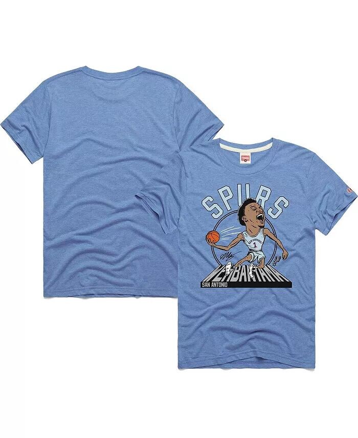 

Мужская и женская футболка Victor Wembanyama Light Blue San Antonio Spurs 2024/25 City Edition Caricature Tri-Blend Homage