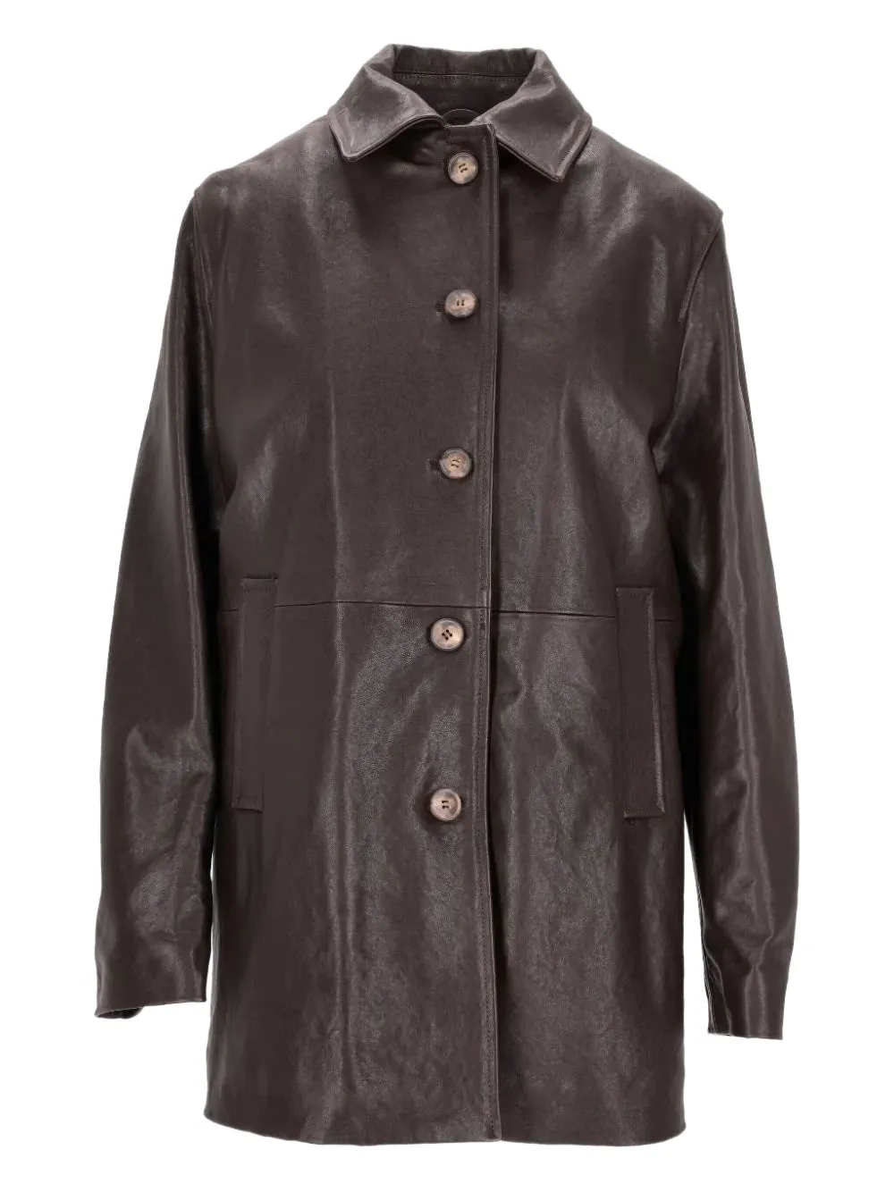 

Пальто из кожи с поясом La-Rose, коричневый