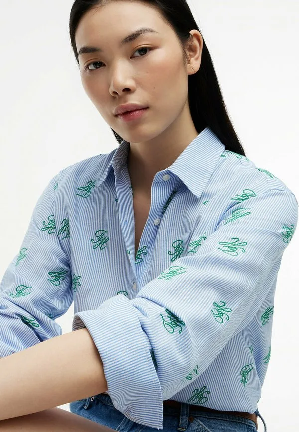 Блузка с вышитым логотипом и пуговицами Tommy Hilfiger, Script Ithaca Blue Spell — фото 4