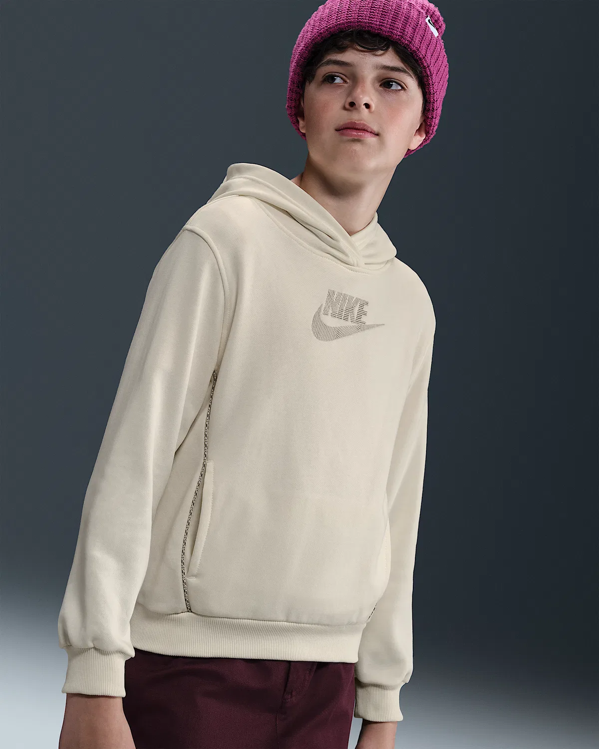 Детская толстовка Nike Sportswear Club из французского флиса, Soft Pearl/Light Orewood Brown — фото 3