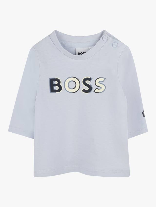 

Хлопчатобумажная футболка с детским логотипом HUGO BOSS, цвет Pale Blue