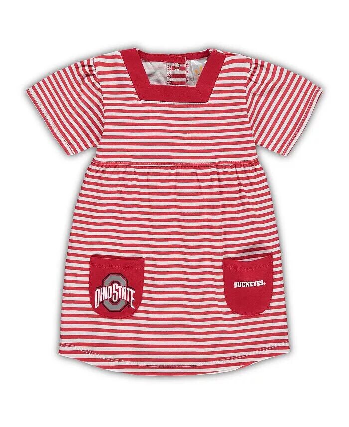 

Платье для девочки-малыша Scarlet Ohio State Buckeyes в полоску с карманами Little King Apparel