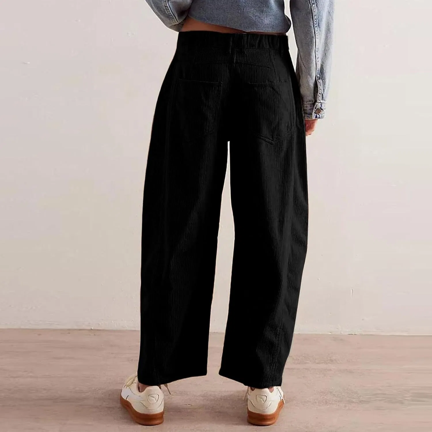 Джинсы свободные женские Corduroy Pants, Black — фото 2