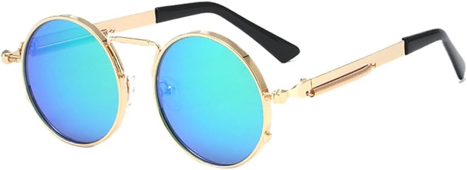 

Солнцезащитные очки UV400 - Панк, металлические, круглые, конфетные цвета, для женщин и мужчин, для бега и занятий спортом на открытом воздухе UYPTK, Golden Blue Mirror