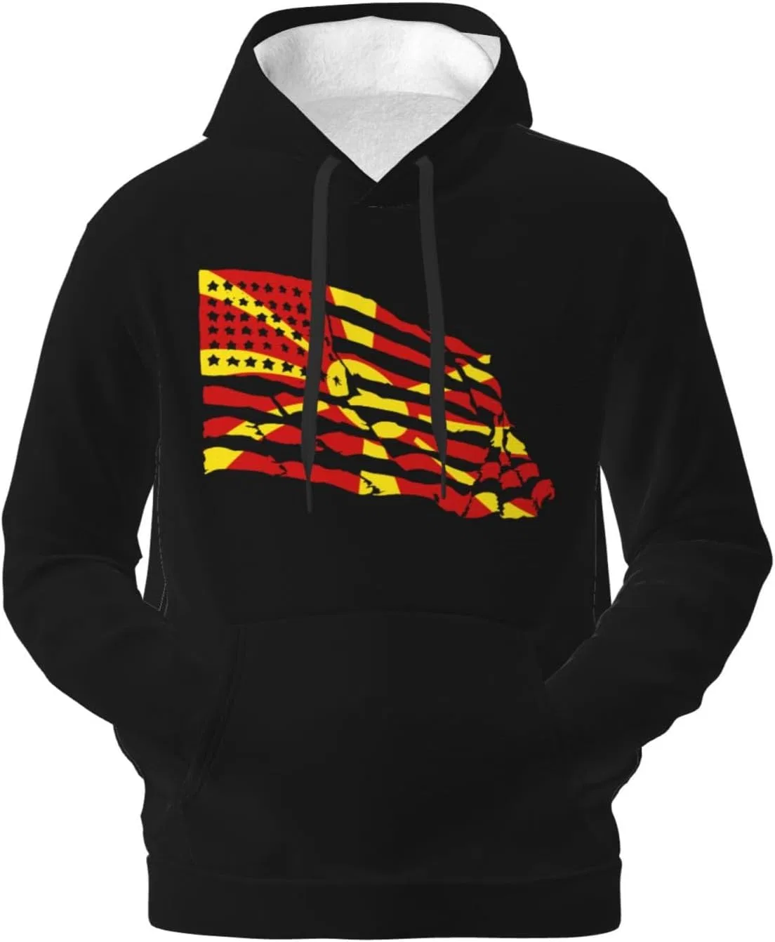 Мужская флисовая толстовка с капюшоном Macedonian America Flag и карманом Generic, черный — фото 2