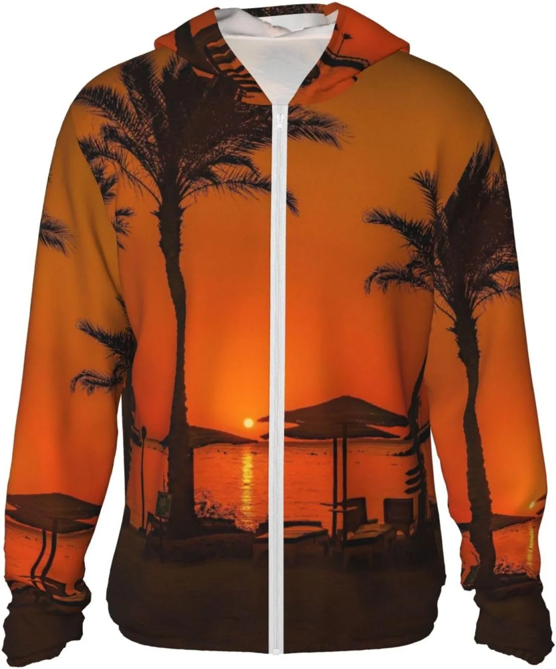 Солнцезащитный худи с пальмами Sunset, легкий спортивный с длинными рукавами, на молнии, для мужчин и женщин