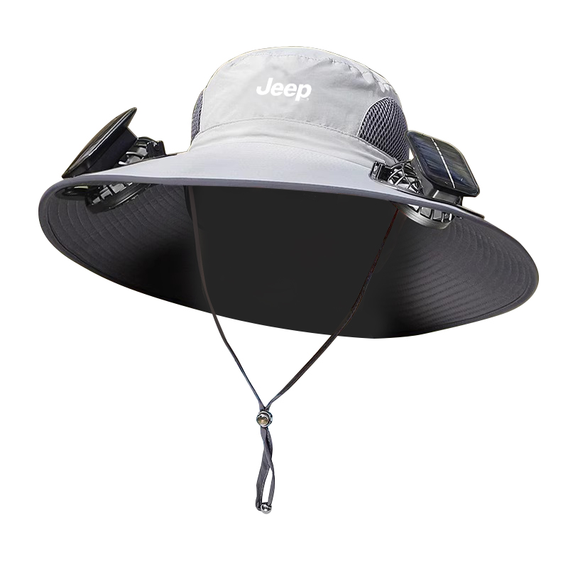 

Мужская шляпа от солнца из полиэстера Jeep, [solar charging]solid color светло-серый (two fans)