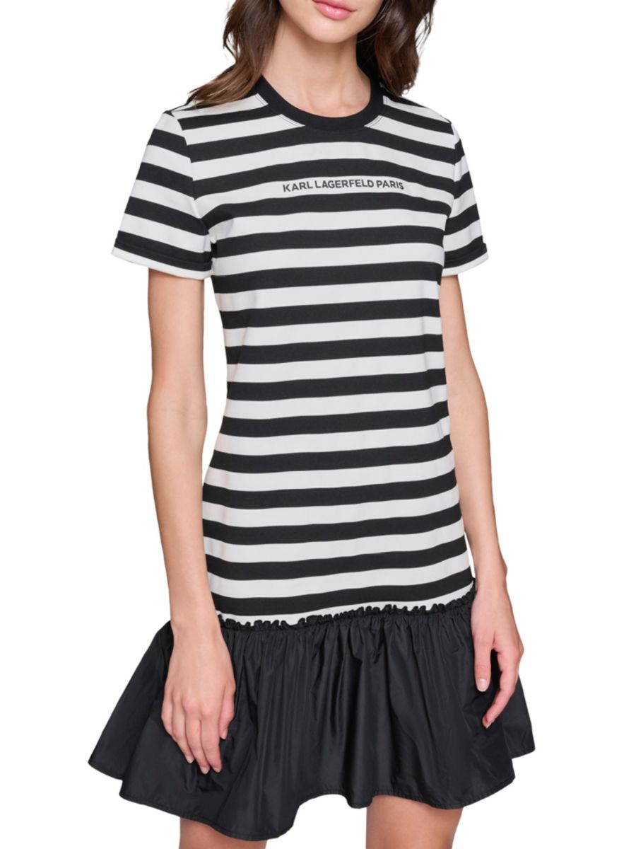 

Мини-платье с полосатым логотипом Karl Lagerfeld Paris, цвет Black Soft White