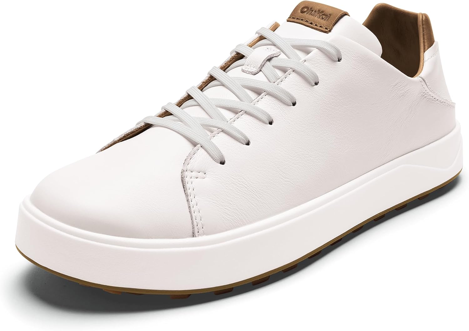 

Мужские гольф-туфли OLUKAI Wai'alae, без шипов, из мягкой кожи полного зерна с анатомической стелькой, водонепроницаемые и устойчевые к пятнам, белый/бежевый