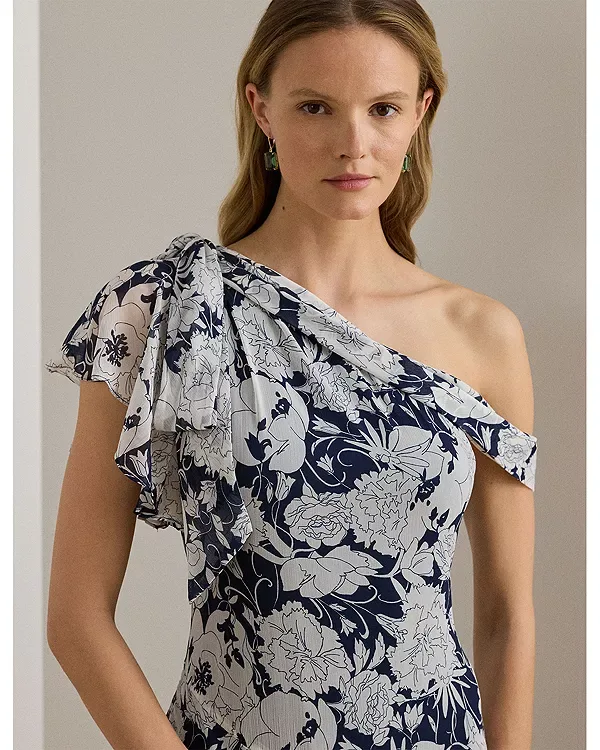 Платье из цветочного жоржета на одно плечо Ralph Lauren, White — фото 4