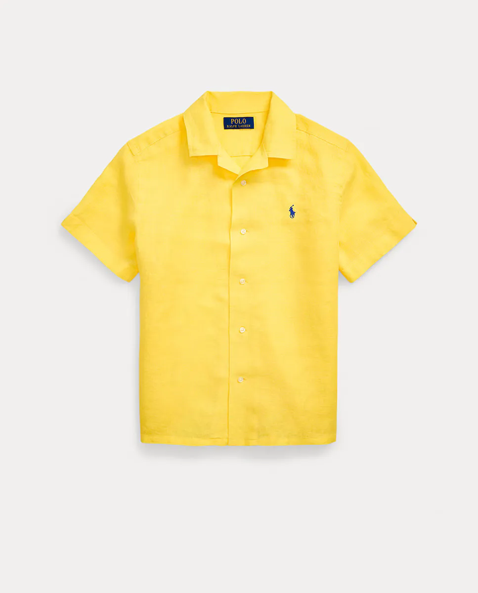 

Льняная рубашка для мальчика с короткими рукавами Polo Ralph Lauren, желтый