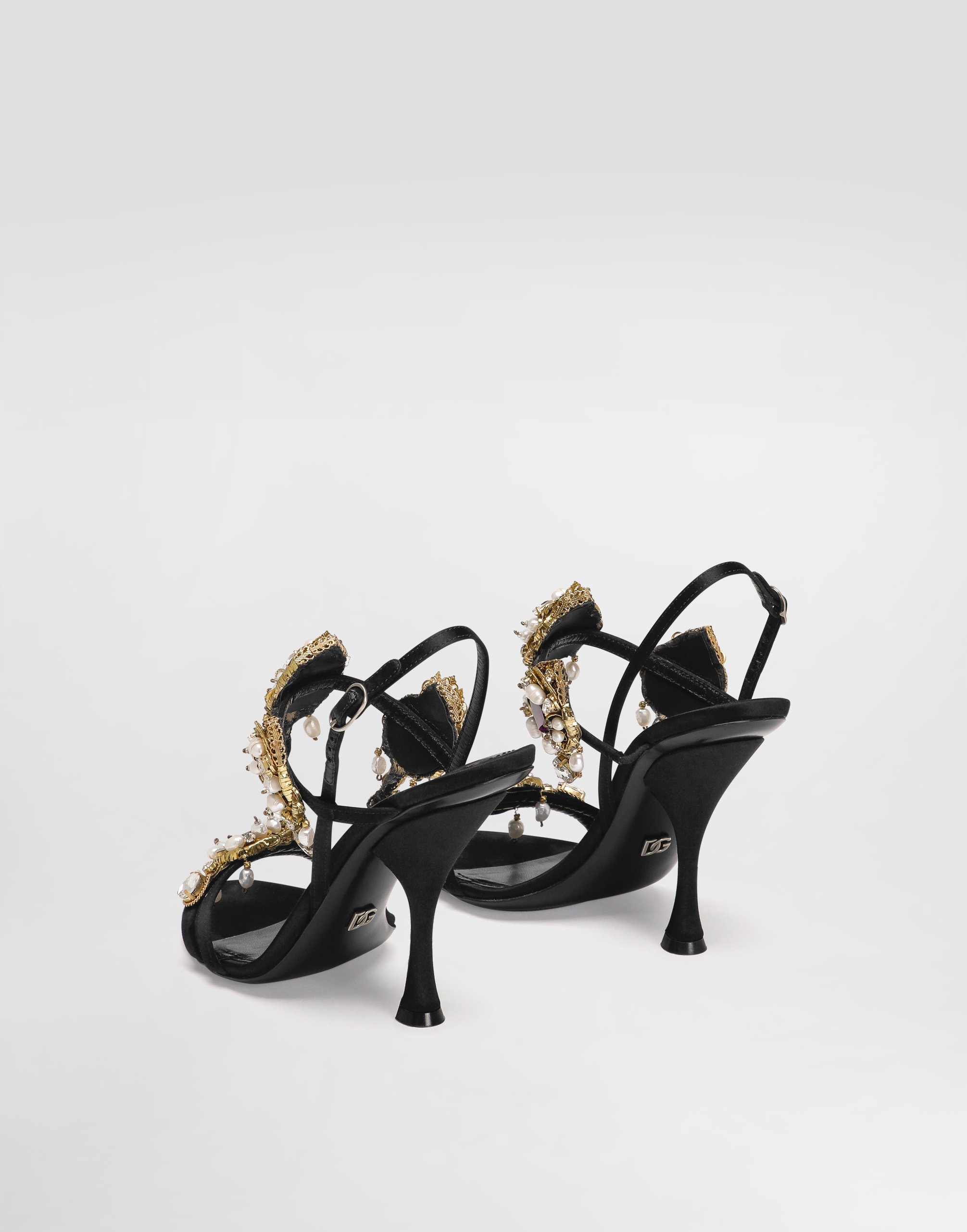 Атласные босоножки с вышивкой Dolce & Gabbana, черный — фото 3