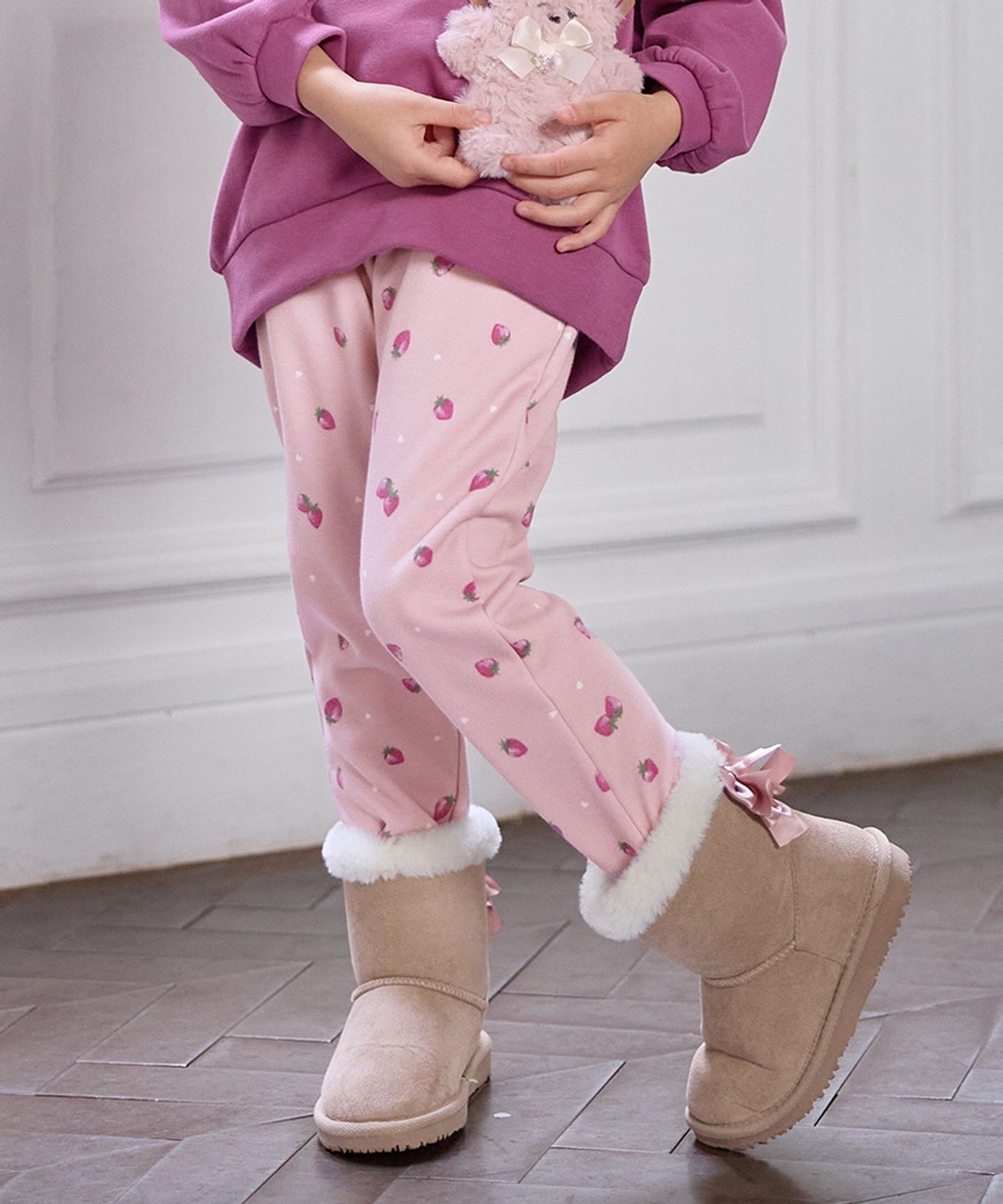 Девичьи штаны на флисовой подкладке от 7days с принтом по всей поверхности ANY KIDS, Pink beige x strawberry [612]