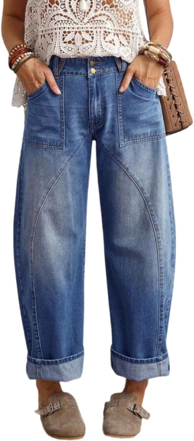 

Yoeasy женские бочкообразные джинсы Vintage Loose Wide Leg Mid Rise Boyfriend