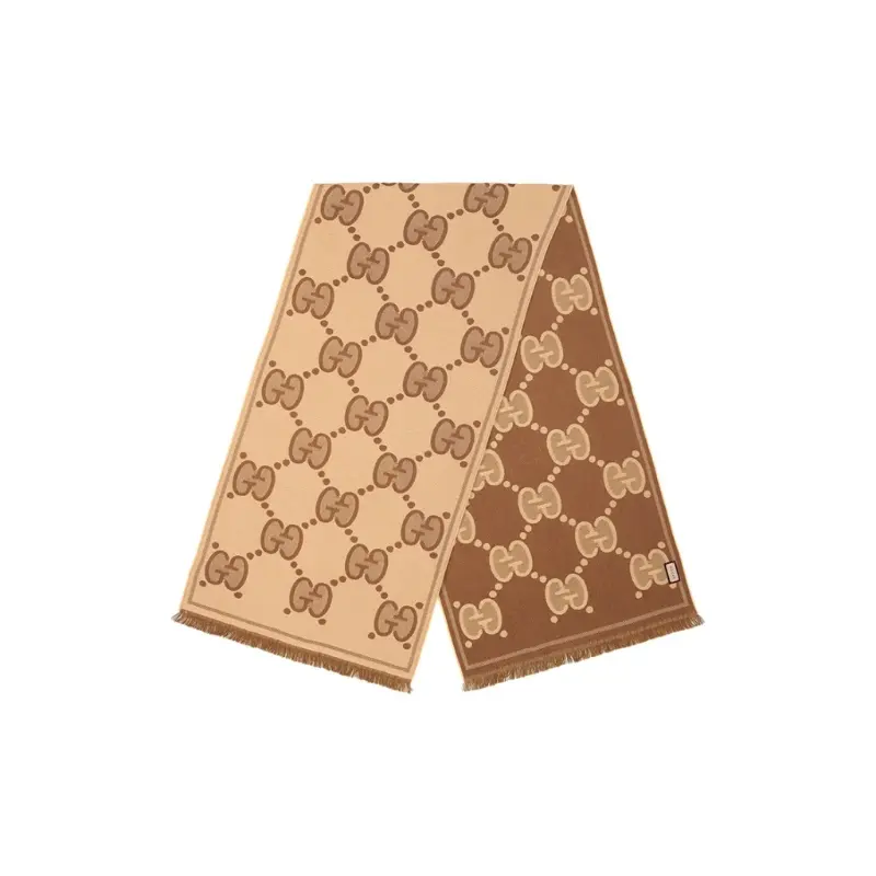 

GUCCI Шерстяной жаккардовый шарф GG, Brown