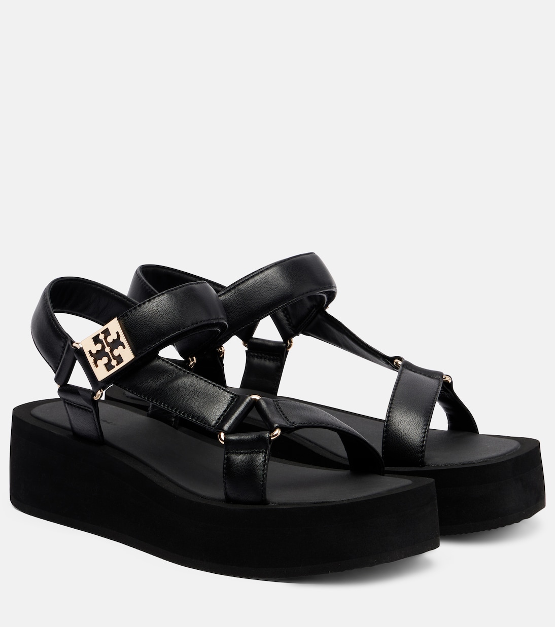 Мягкие кожаные сандалии на платформе Tory Burch, Perf Black / Gold / Perf Black
