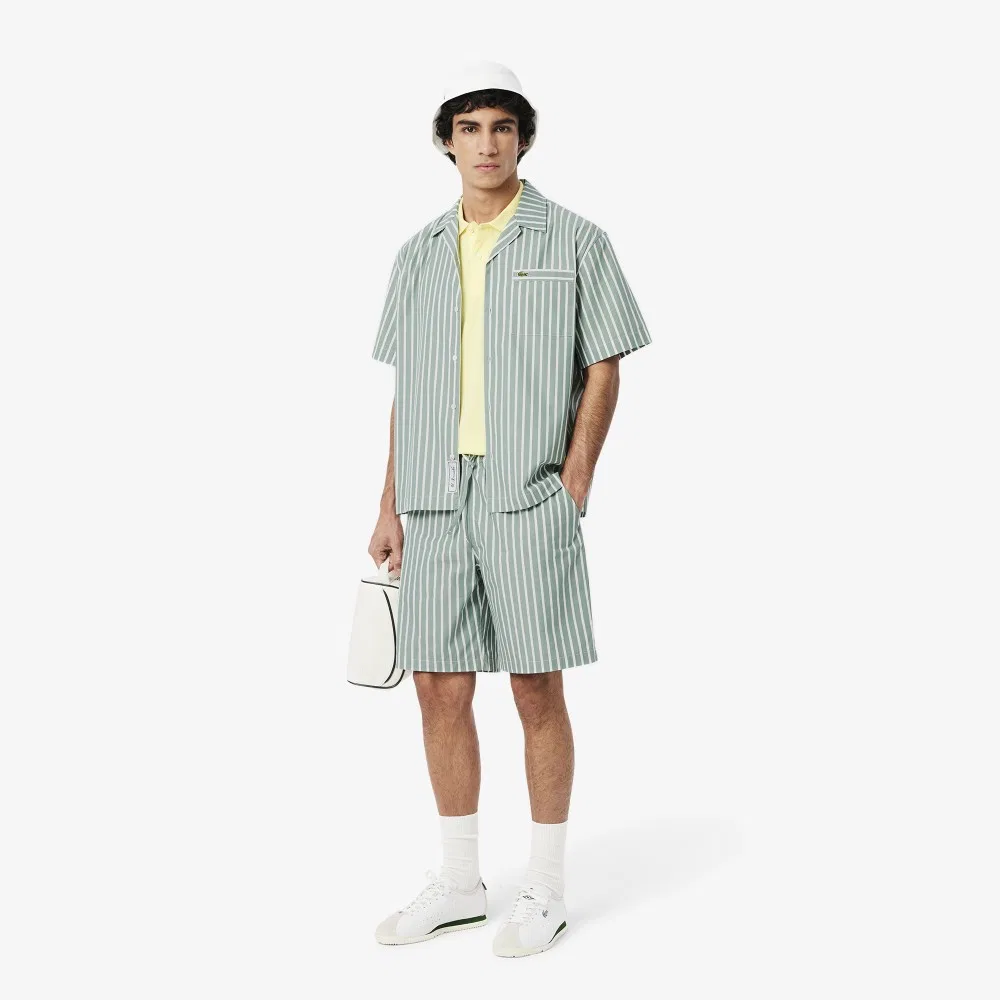 Рубашка мужская Lacoste гавайская в полоску с коротким рукавом, хлопок и лиоцелл, зеленый — фото 4