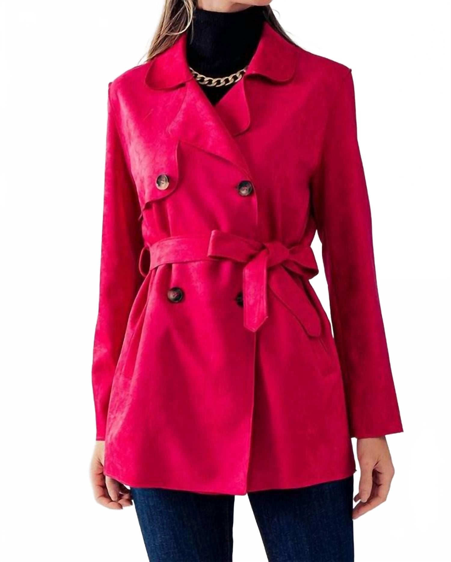 

Двубортный плащ из мягкой замши цвета фуксии Love Tree, фуксия
