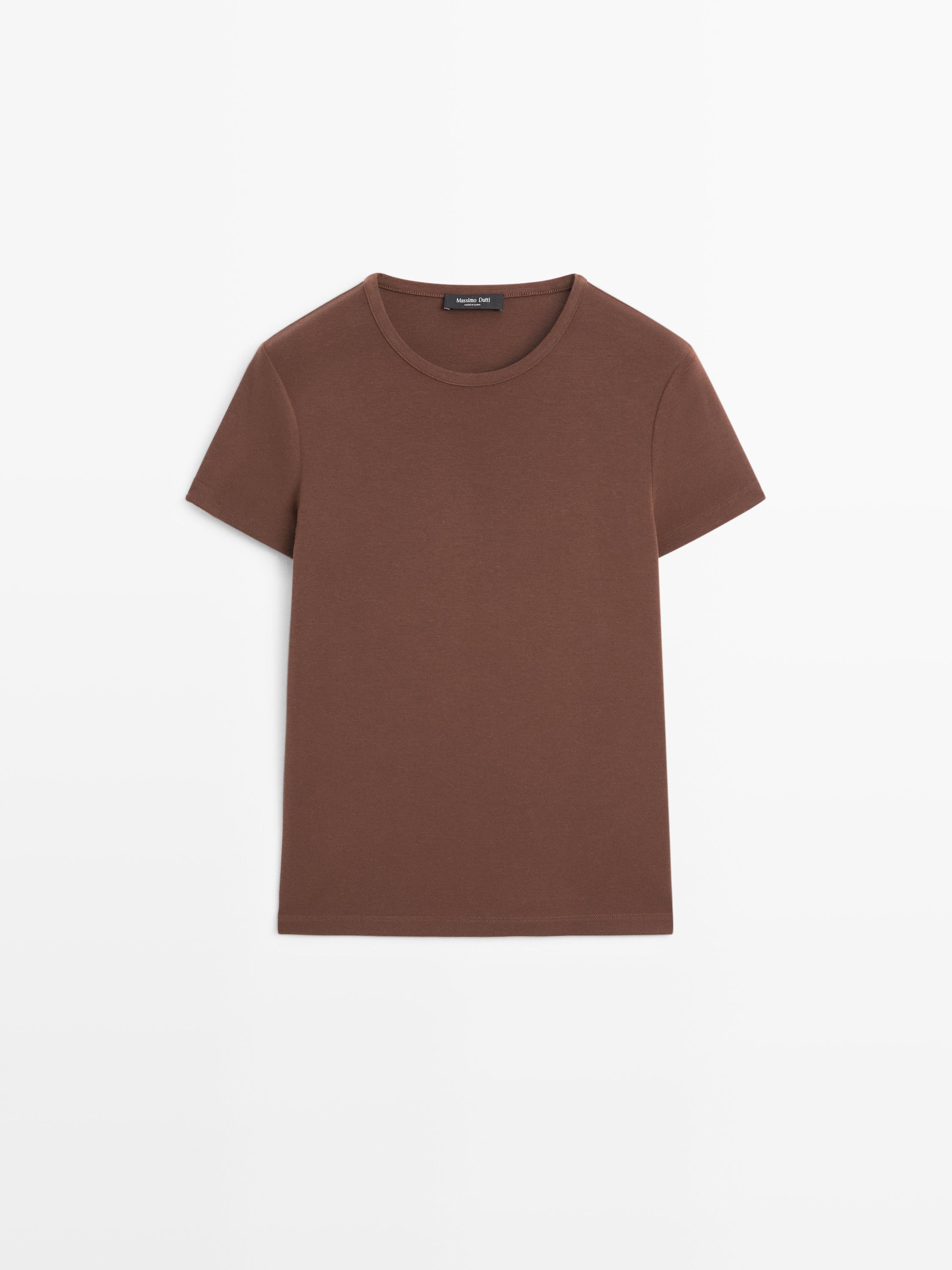 Футболка с коротким рукавом из смеси лиоцелла Massimo Dutti, brown — фото 2