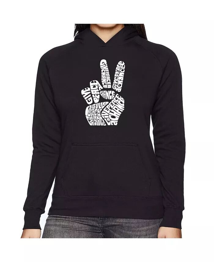 

Женская толстовка с капюшоном Word Art - Peace Fingers LA Pop Art, черный
