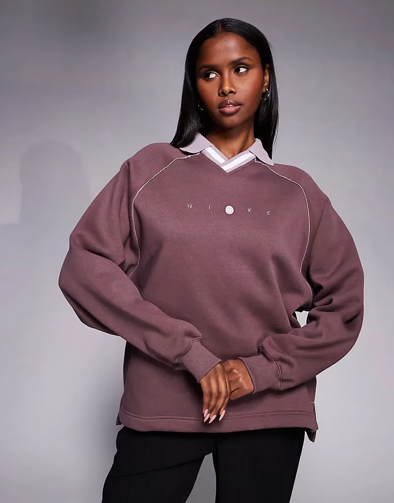 Флисовая рубашка-поло Nike Phoenix Fleece оверсайз, фиолетовый