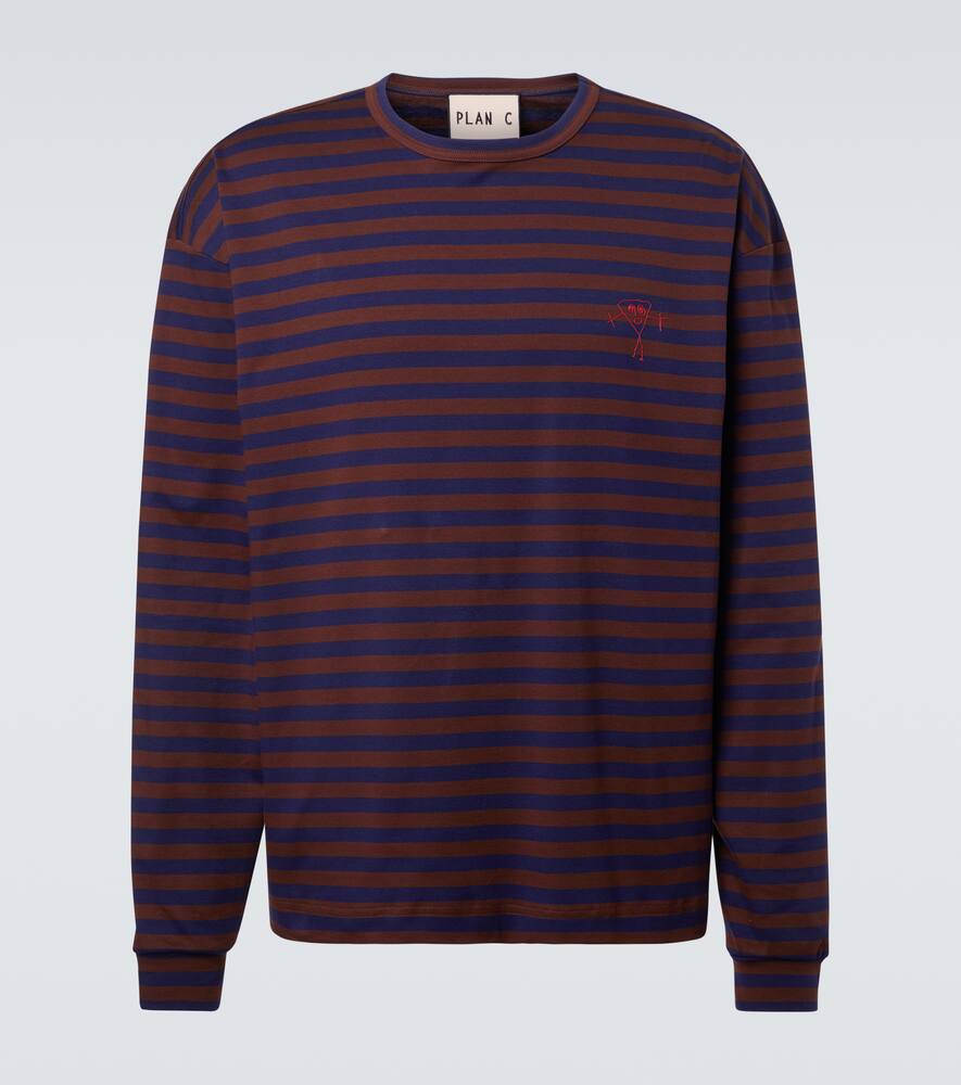 

Полосатая хлопковая футболка из джерси Plan C, Brown/Blue Stripe