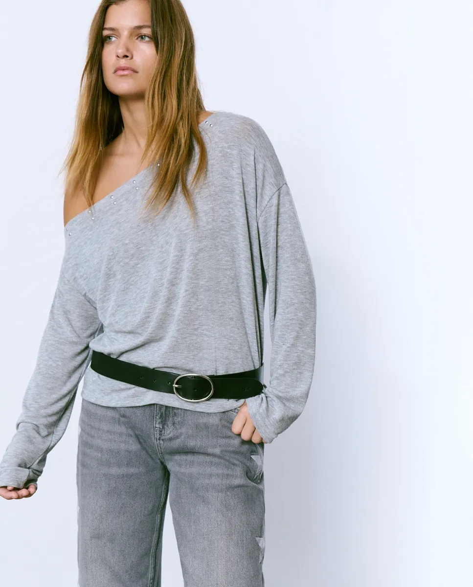 

Женская асимметричная футболка с заклепками Brownie, серый