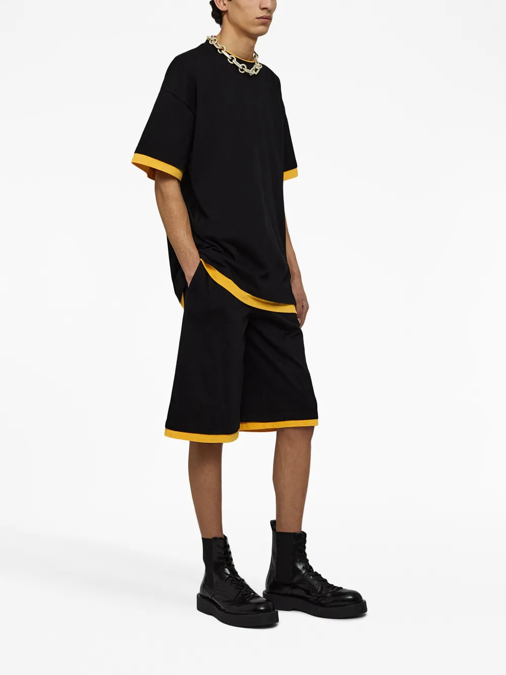 Футболка в двух тонах с логотипом JIL SANDER, черный — фото 3