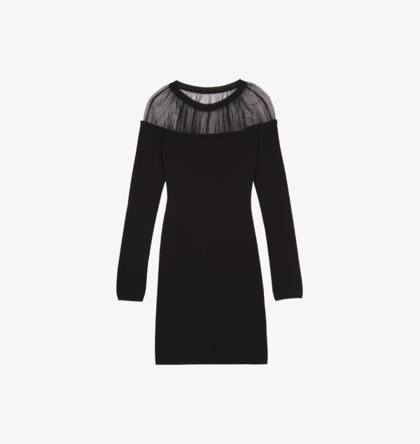 

Мини-Платье из хлопковой смеси с длинными рукавами и отделкой из тюля The Kooples, черный