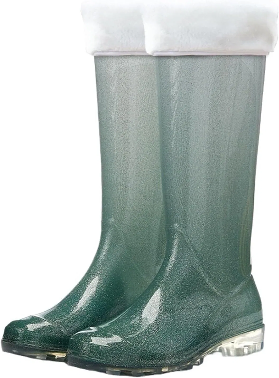 Ботинки Oberbekleidung High-Top-Gummistiefel for Damen, Farbverlauf-Gummistiefel, wasserdicht, rutschfeste Gummischuhe, hübsche Regenstiefel for Erwachsene Für Industrie Handwerk ZIHDKE, Green-Plush
