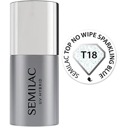 

T18 УФ-лак для ногтей Top Coat Semilac Top No Wipe Sparkling Blue 7 мл