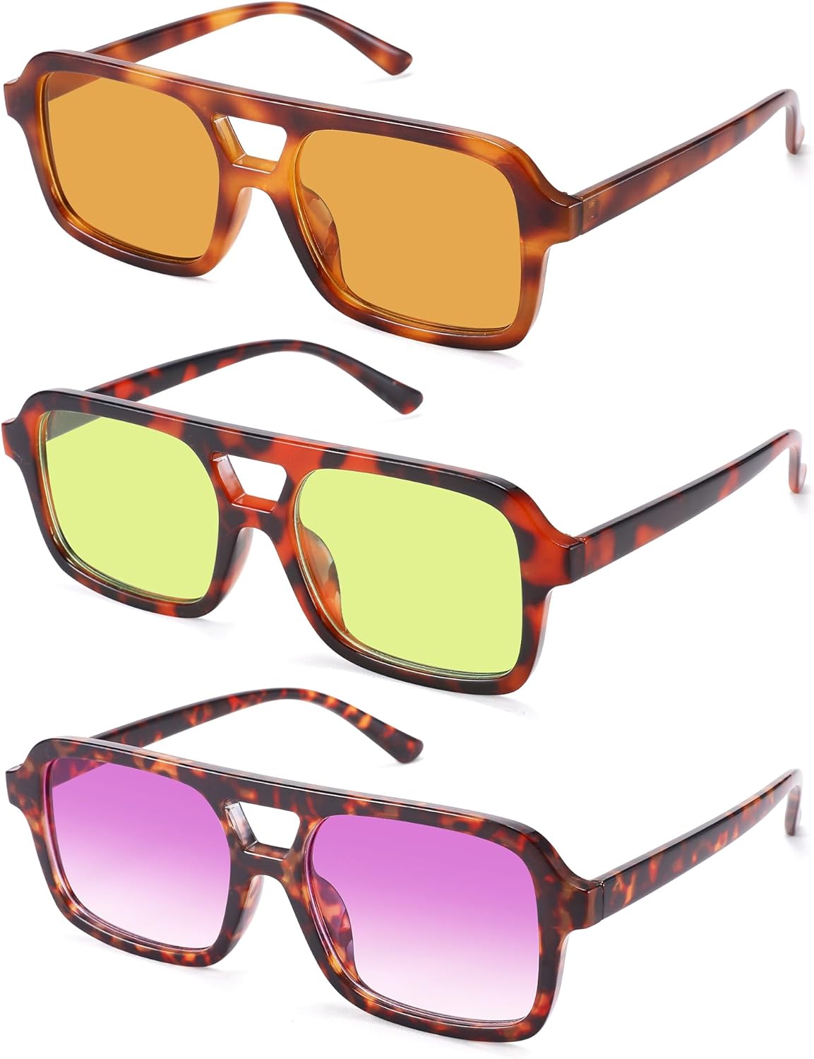 

Солнцезащитные очки Hycredi в стиле ретро 70-х годов «Авиатор» для женщин и мужчин, винтажные модные квадратные и прямоугольные солнцезащитные очки, B4 - Yellow Tortoise/Orange + Tortoise/Green + Tortoise/Purple