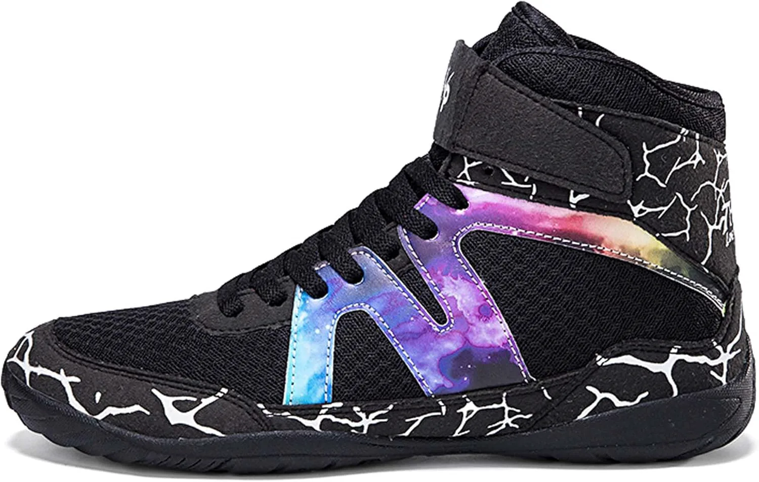 

Мужские борцовские боксерские кроссовки, мужские высокие боксерские ботинки, модный дизайн с узором «Молния на небе», всесторонняя защита, обеспечивает устойчивость, верх из дышащей сетки Vtiao, черный