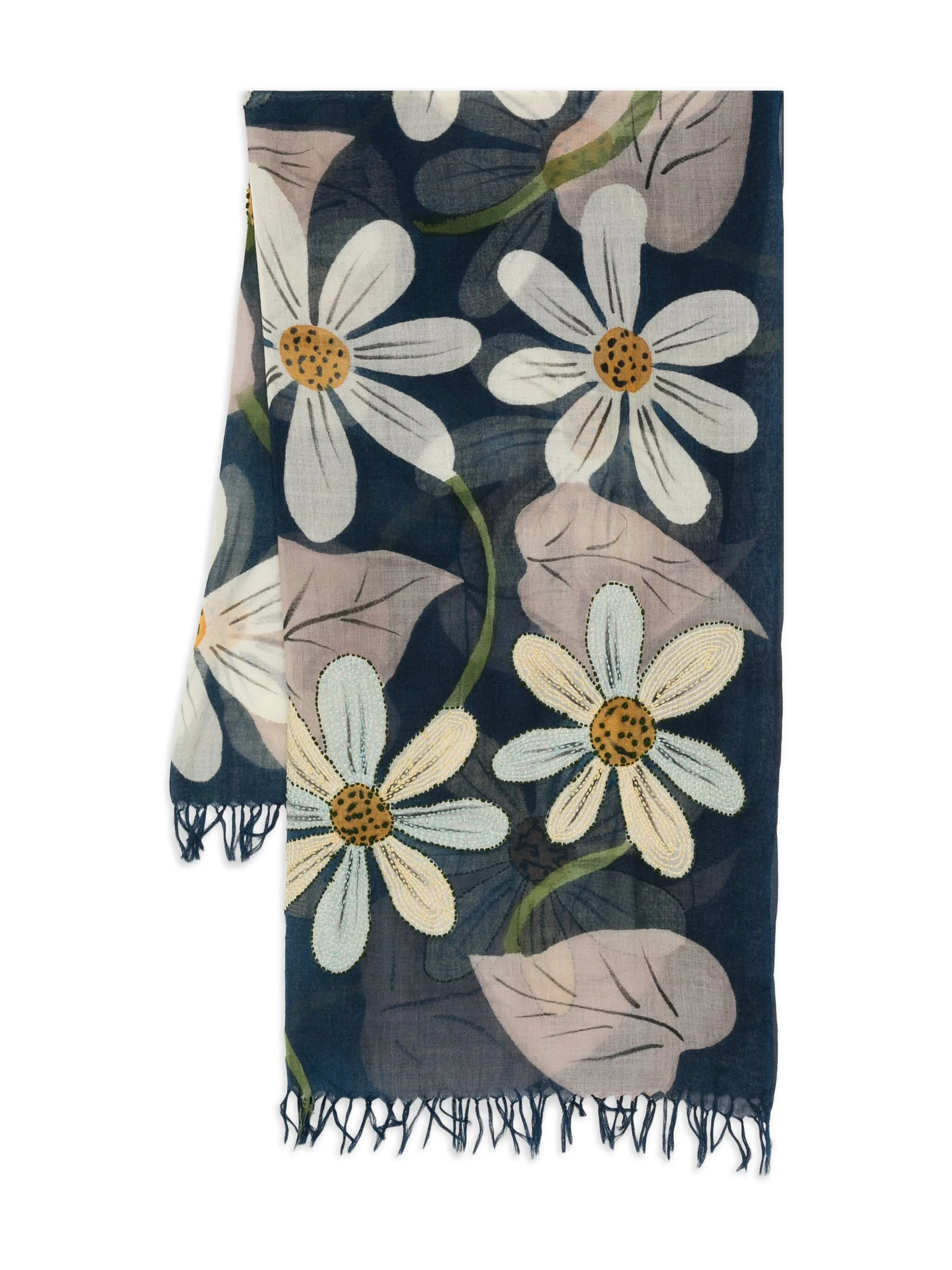 

Шарф с бахромой и цветочным принтом Sgombero Cantine, синий