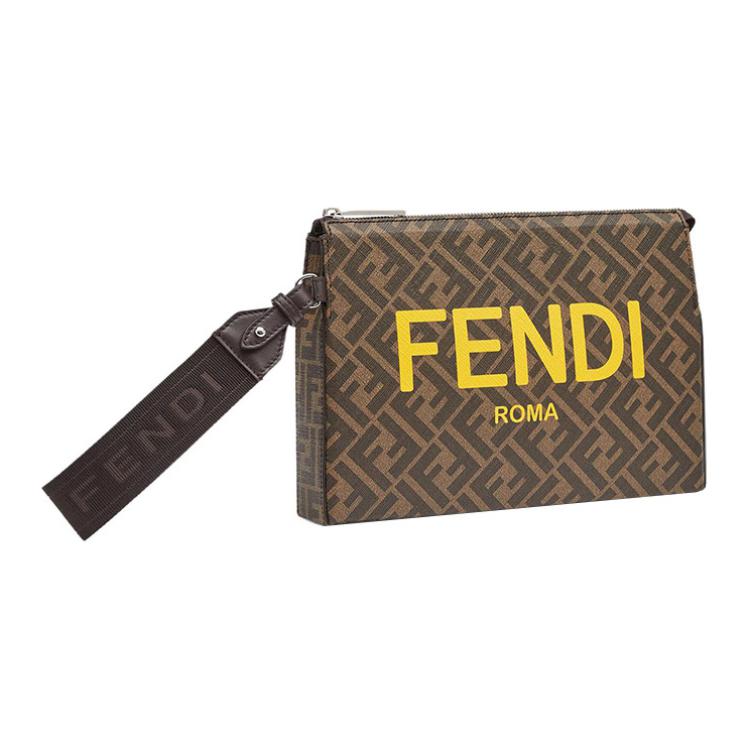 FENDI Хлопковая мужская клатч-сумка коричневого цвета — фото 2
