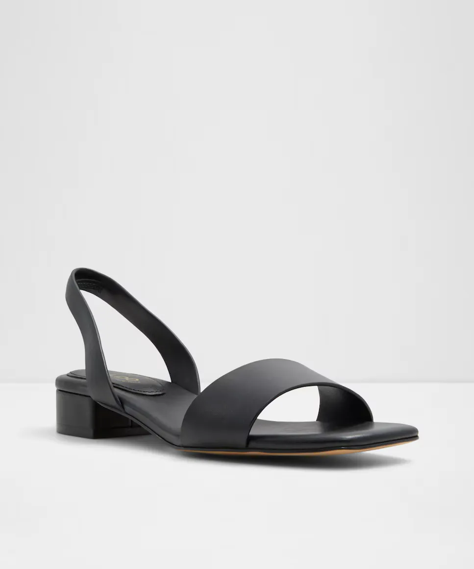 Женские кожаные босоножки на плоской подошве с квадратным носком Aldo, черный — фото 4
